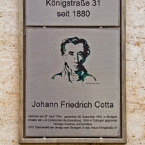 Gedenktafel für 'J.G. Cotta'sche Buchhandlung' in Stuttgart